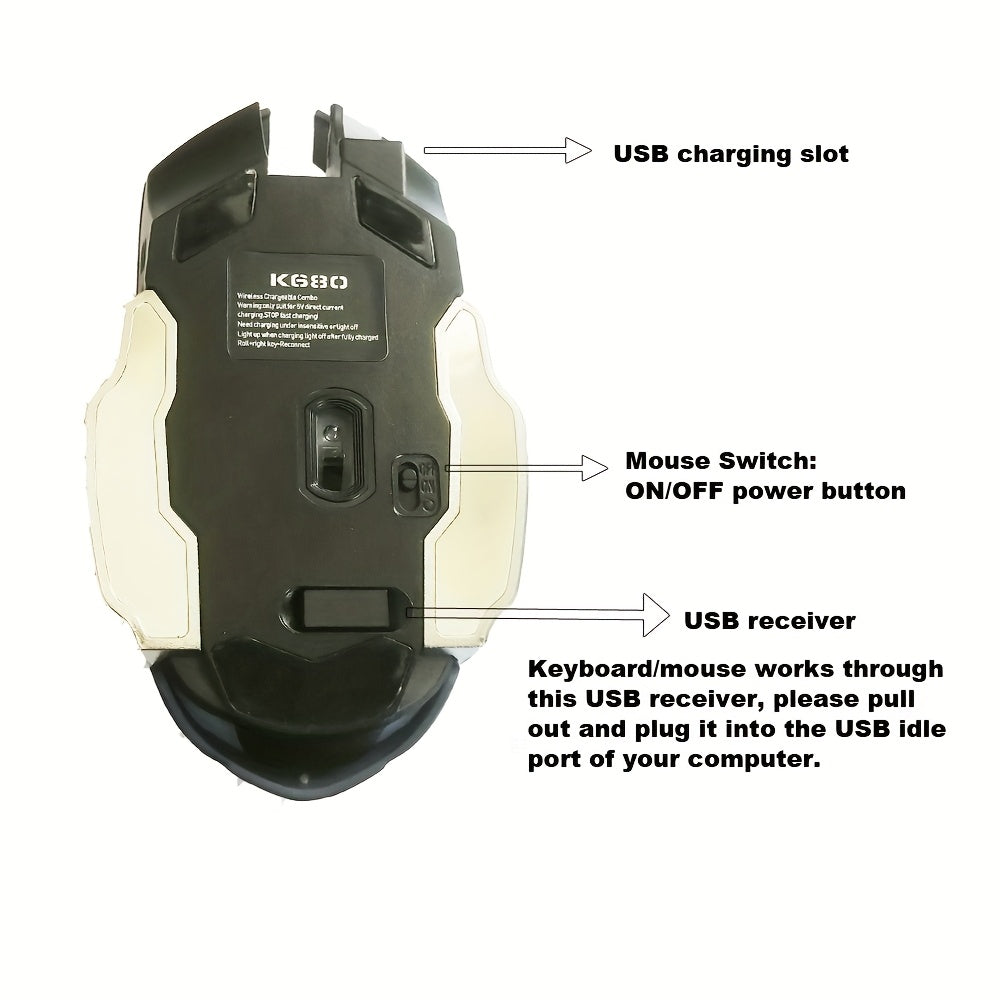 QZUKOY Gaming Keyboard And Mouse Set Wireless Rainbow Backlit Rechargeable Metal Panel Mechanical Feel Keyboard And Gaming Mouse For Gamer Laptop PC