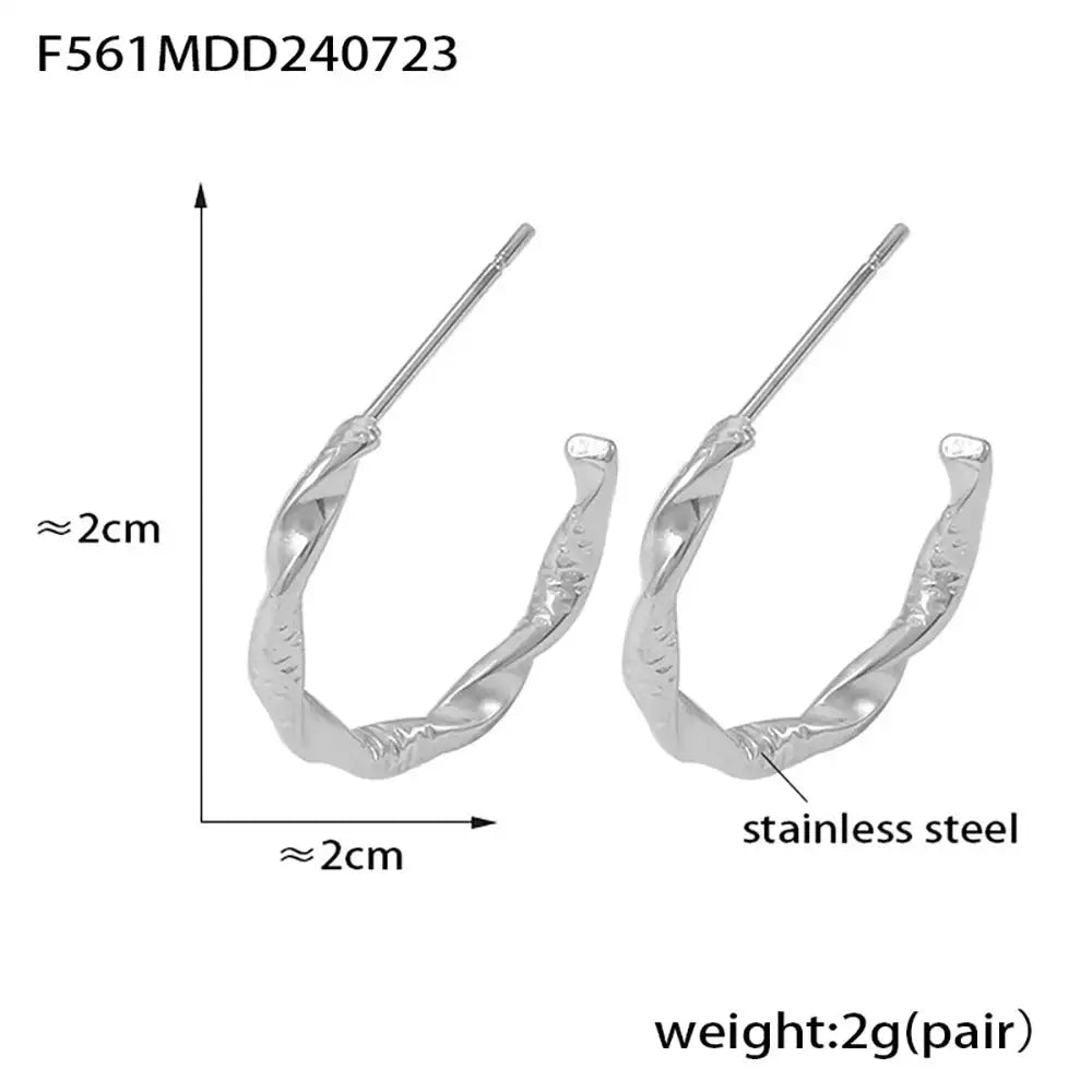 Stainless Steel 18K Real Gold C- Shaped Round Ring Earrings - Lootquake