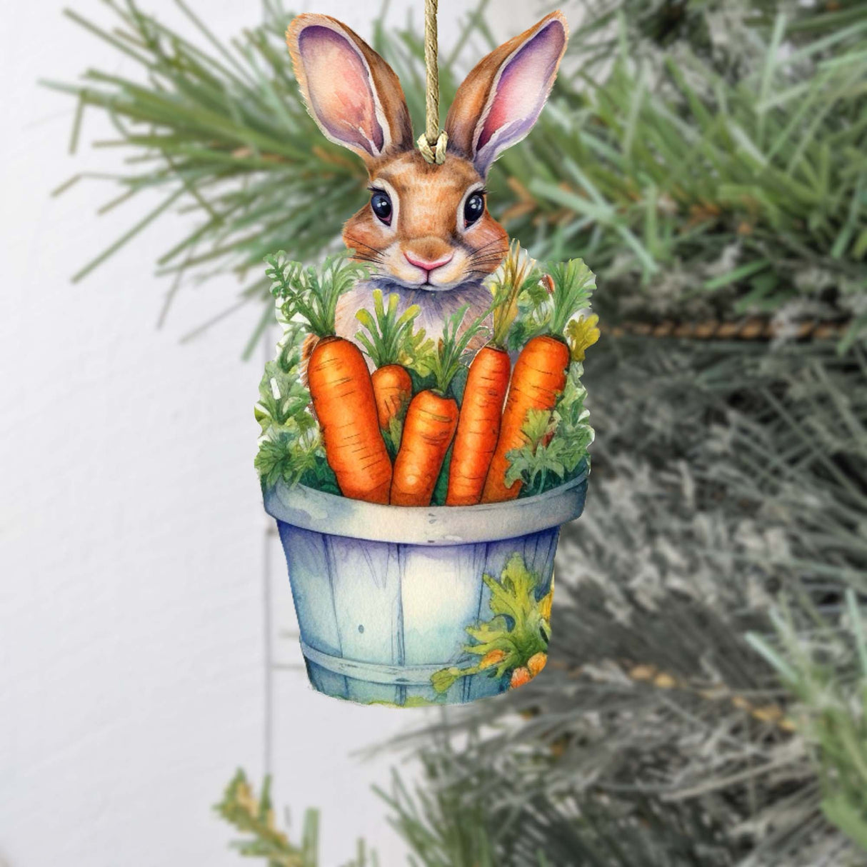 Bunny with Basket of Carrots Wooden Ornaments by G. DeBrekht Easter Spring Decor - 8652769
