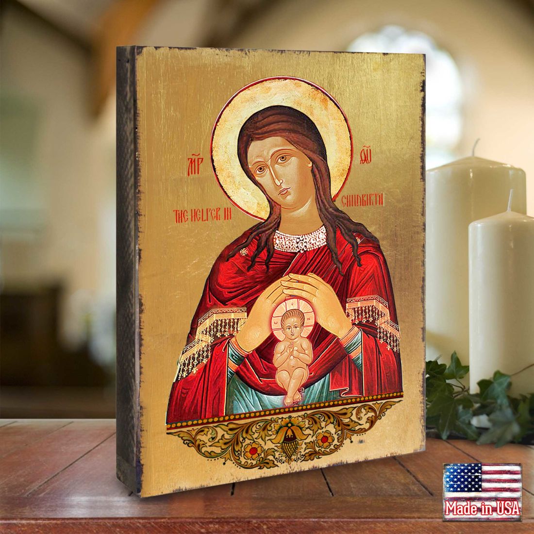 Blessed Virgin Mary Lifegiving Wooden Gold Plated Religious Christian Sacred Icon - Inspirational Icon Decor - 85017