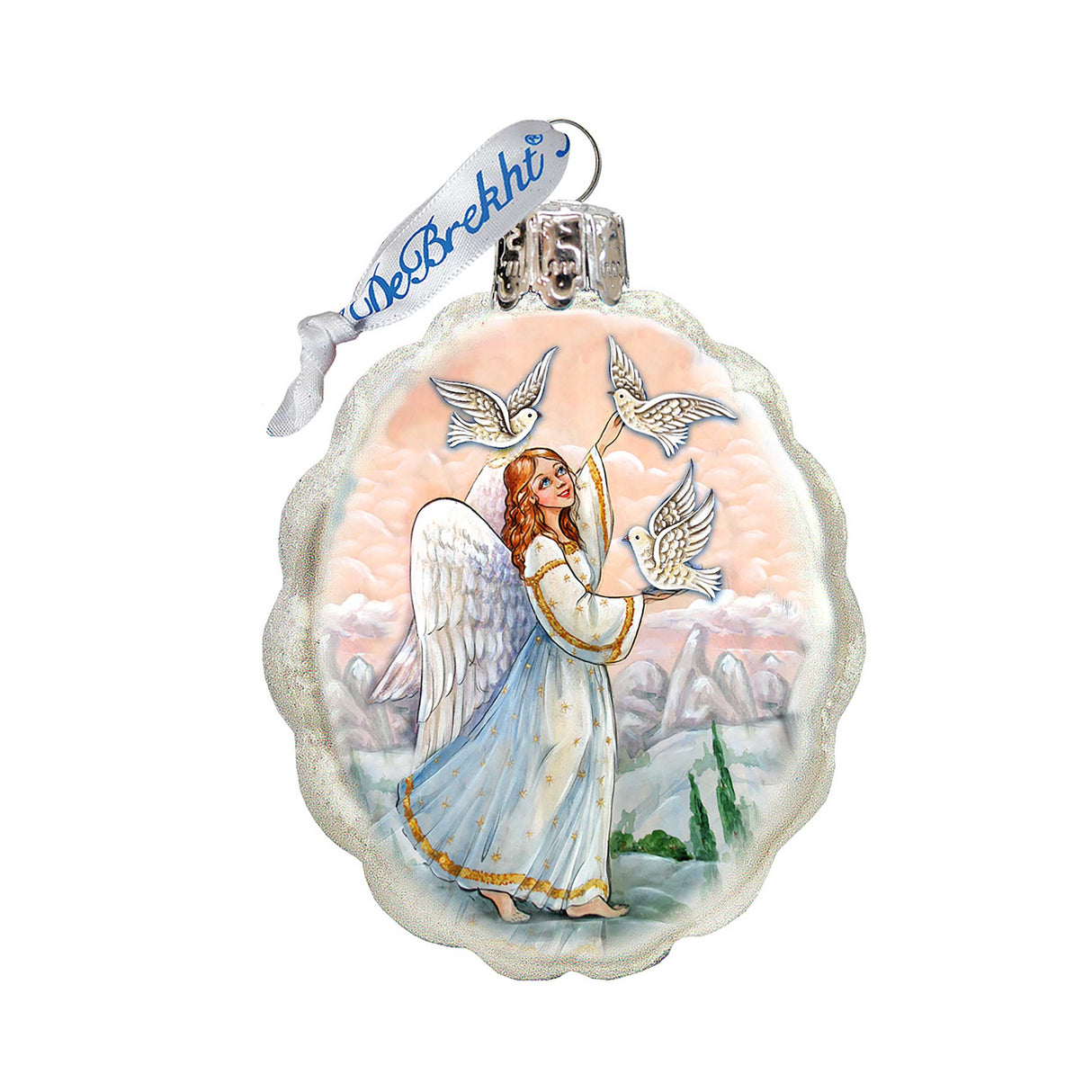 White Doves Angel Mercury Glass Ornament by G. DeBrekht - Nativity Holiday Décor - 773026