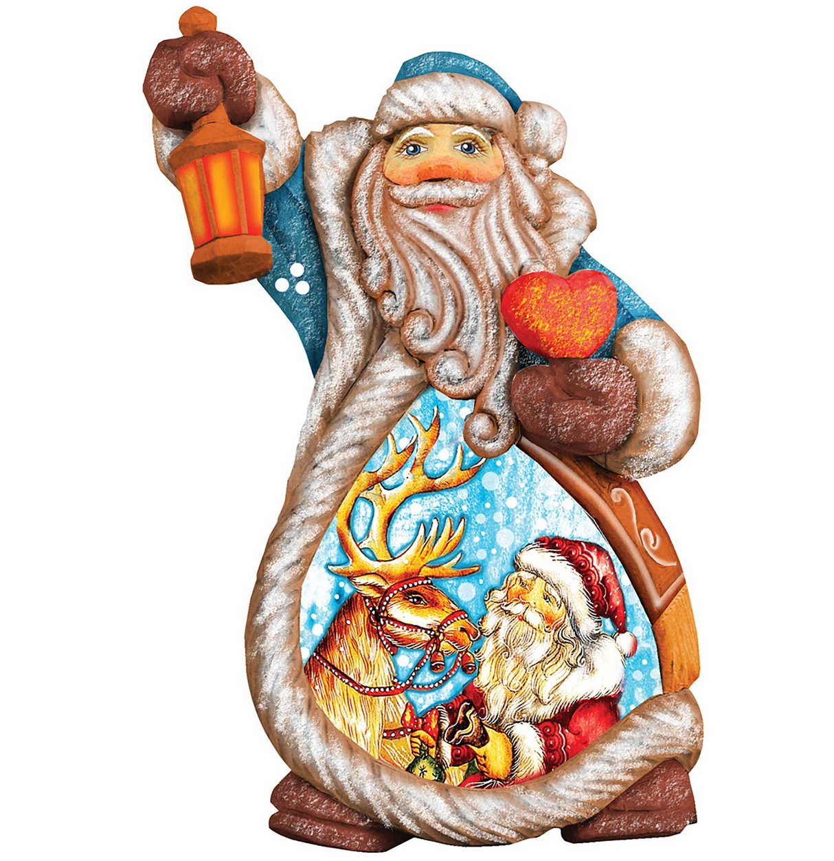 Figura navideña de Papá Noel con reno, esculpida y pintada a mano por G. DeBrekht - Decoración navideña de Papá Noel y muñeco de nieve - 661212