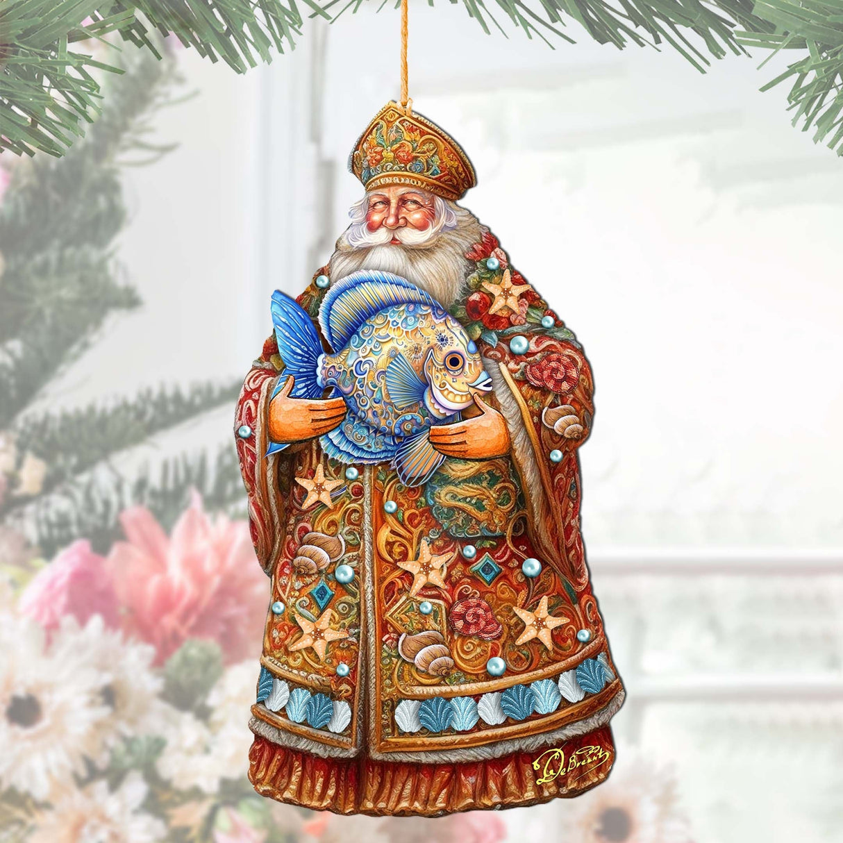 Adornos de madera de Papá Noel con pez de G. Debrekht - Decoración navideña de Papá Noel y muñeco de nieve - 8691411