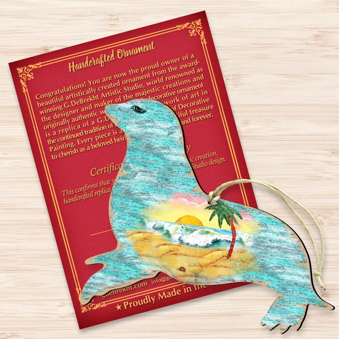 Sea Lions Wooden Ornaments by G. DeBrekht - Coastal Holiday Decor - 8198532