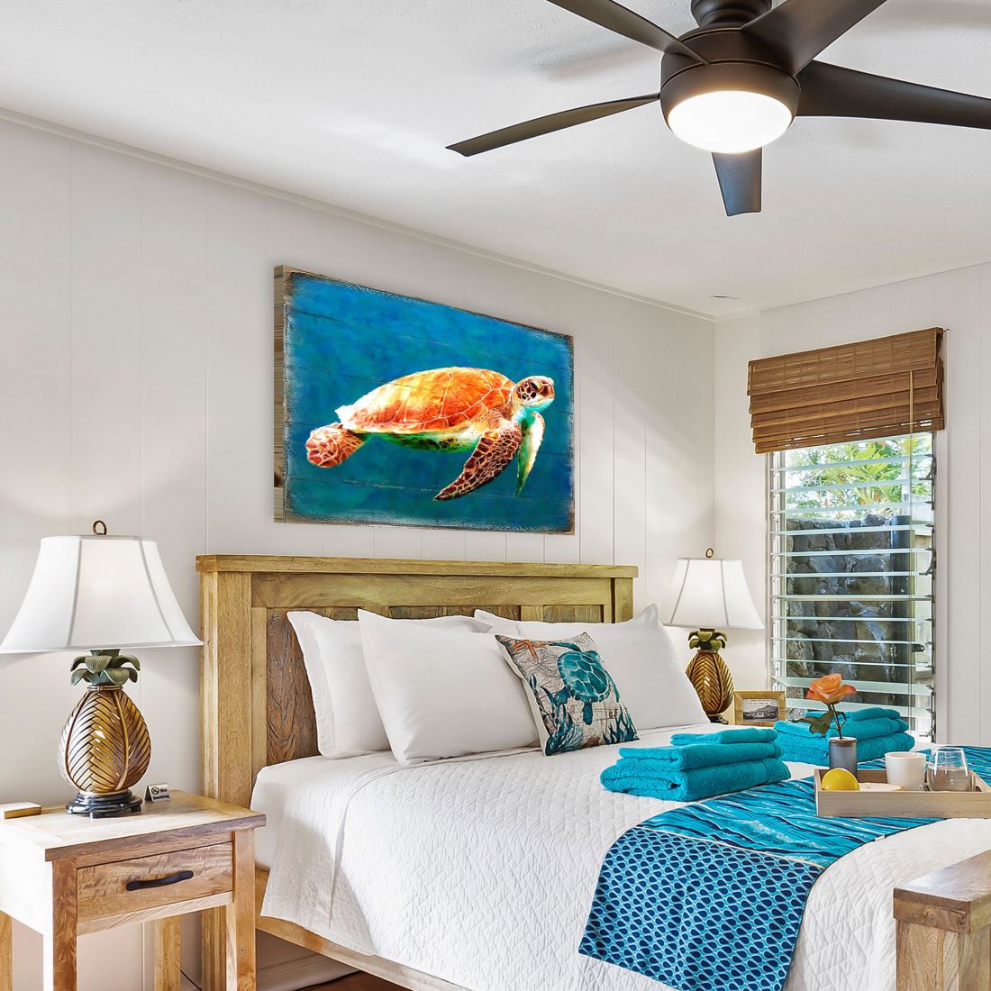 Arte de pared costero de madera con diseño de tortuga marina de Nature Wonders - Decoración costera de vida marina - 95266B