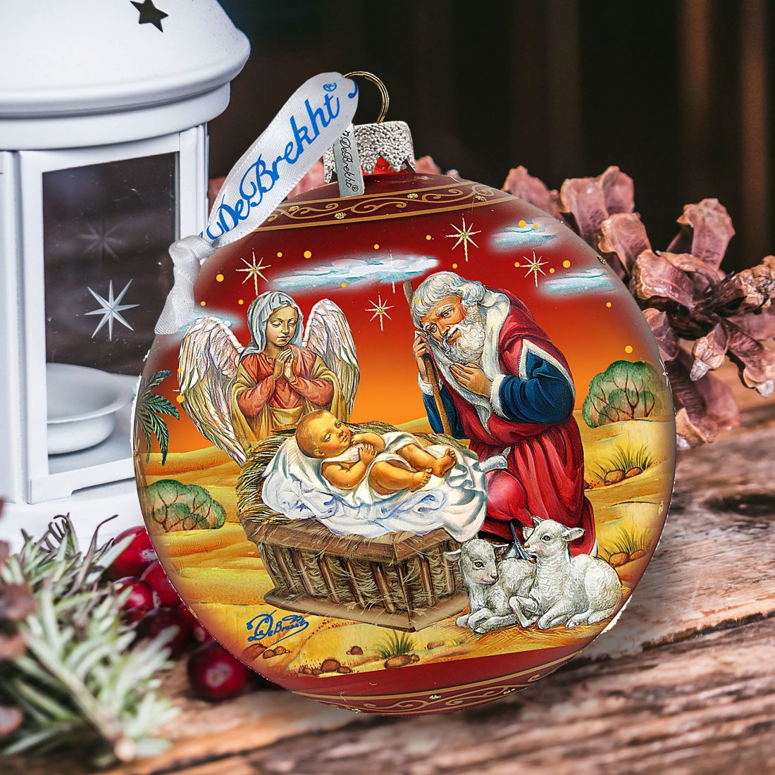 Adoration Ball in Red Glass Ornament - Limited Edition by G. Debrekht Nativity Holiday Decor - 73864R