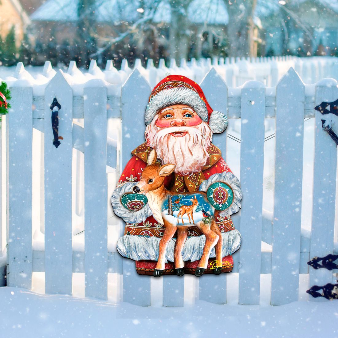 Decoración navideña para puerta con cervatillo navideño de G. DeBrekht - Decoración navideña con muñeco de nieve y Papá Noel - 8118081H