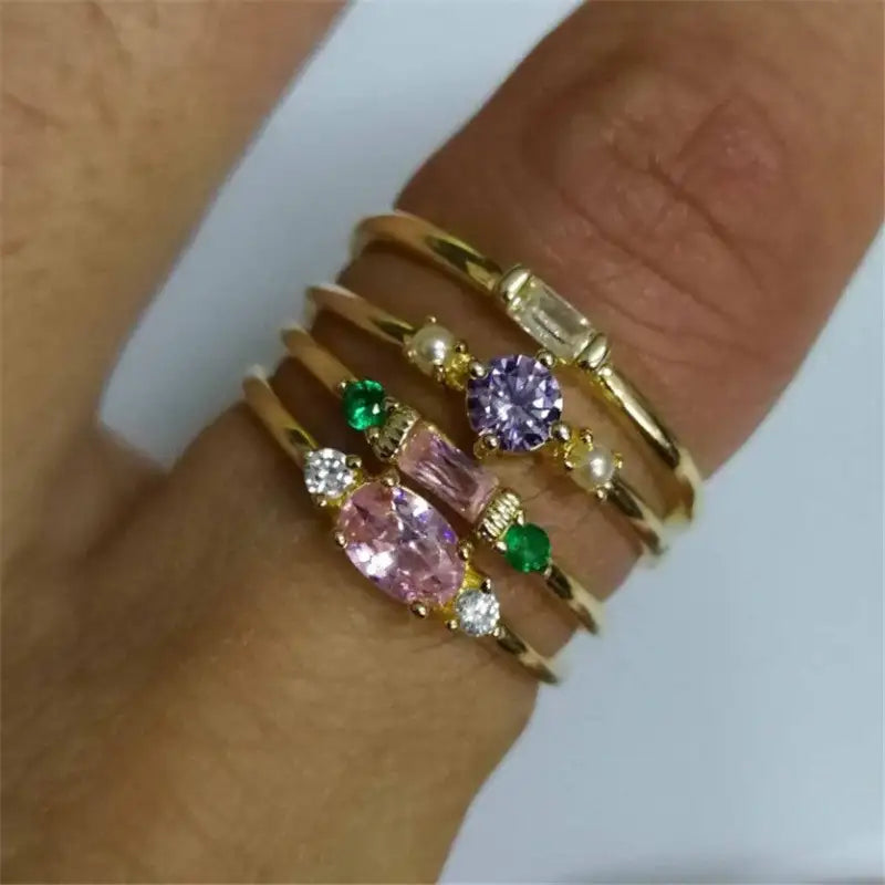 18K Gold Plating 4-piece Ring Set Simple Inlaid - Lootquake