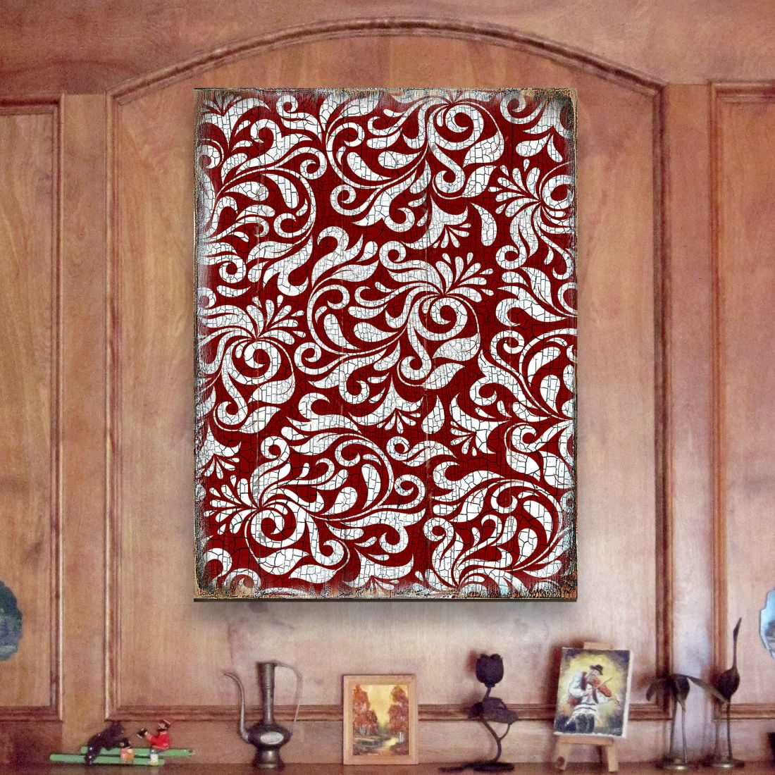 Arte mural rústico de madera con flores rojas de G. DeBrekht - Decoración floral ornamental - 95001B