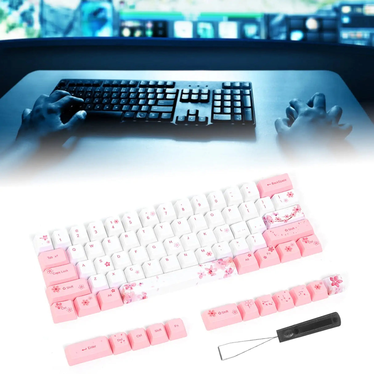 PBT Mechanical Keycaps with Cherry Blossom Design - Lootquake