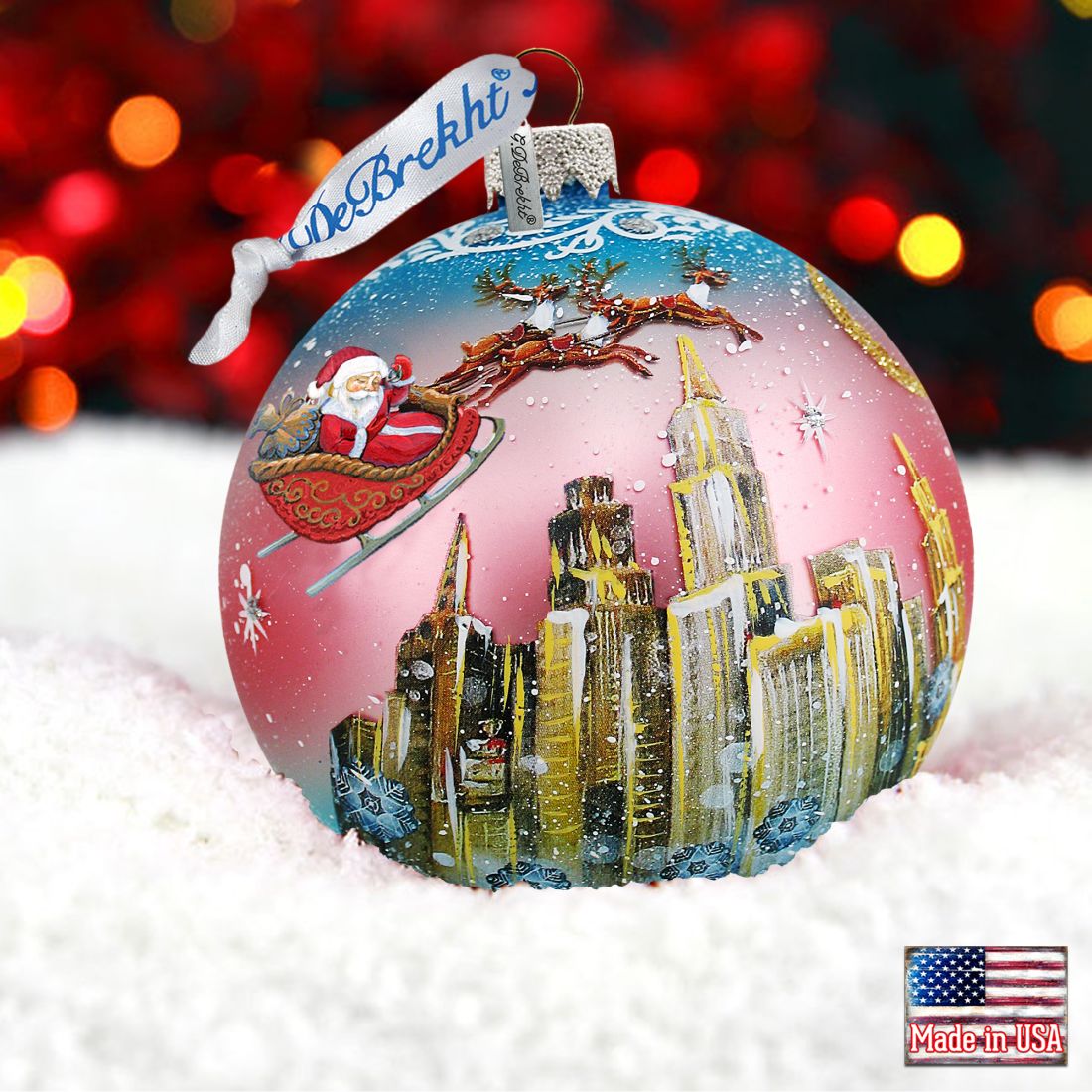 Up-Up and Away Ball Glass Ornament by G. DeBrekht - Christmas Santa Snowman Decor - 73318