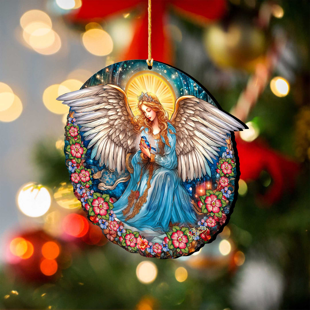 Adornos navideños de madera del Ángel de la Guarda de la Serenidad de G. DeBrekht - Decoración navideña para la Natividad - 8652806