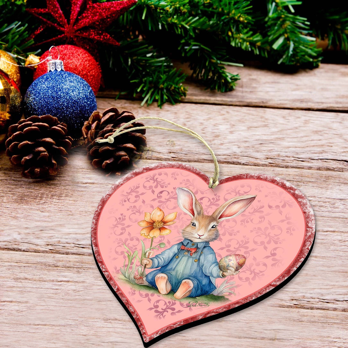 Easter Bunny Heart Wooden Ornaments by G. DeBrekht Easter Spring Decor - 8652780