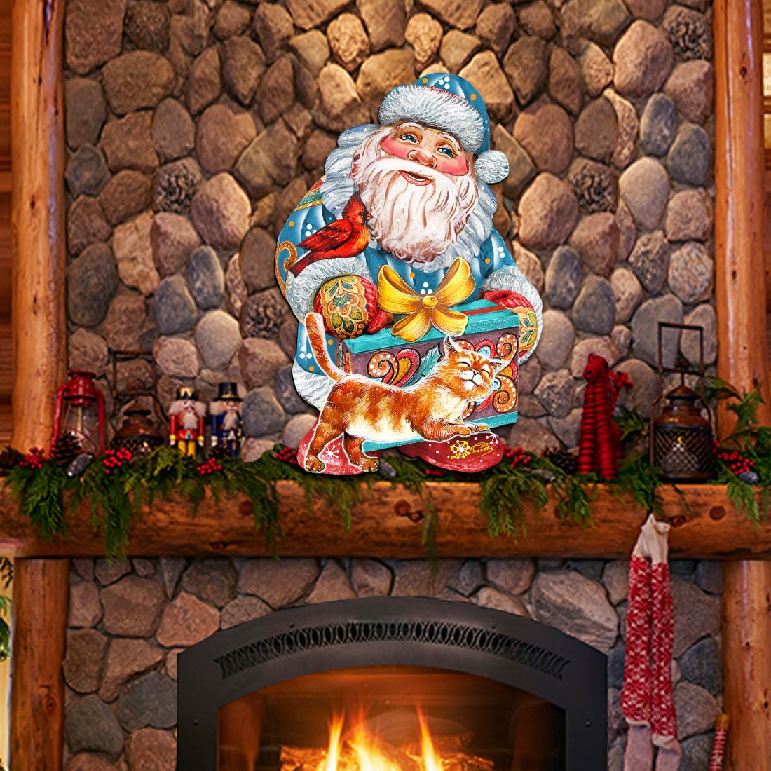 Decoración navideña para puerta con diseño de gatito y Papá Noel de G. DeBrekht - Decoración navideña con muñeco de nieve y Papá Noel - 8119175H