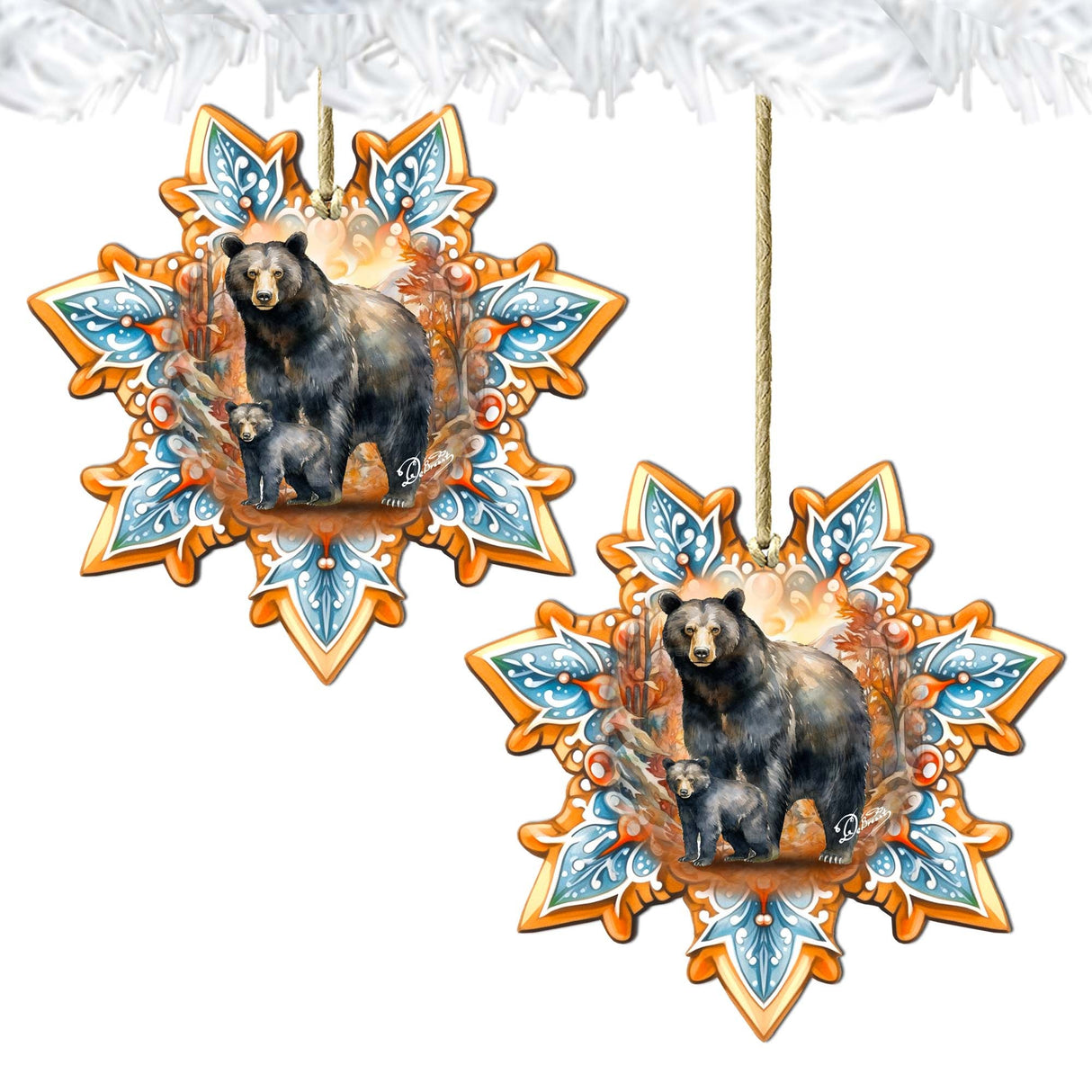 Black Bear Snowflake Wooden Ornaments by G. Debrekht - Nature Wildlife Decor - 8688407