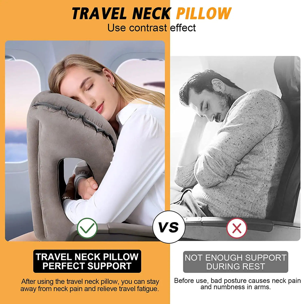 Inflatable Travel Sleeping Bag Portable Cushion Neck Pillow for Men Women Outdoor Airplane Flight Train Sleeping Easy - Lootquake