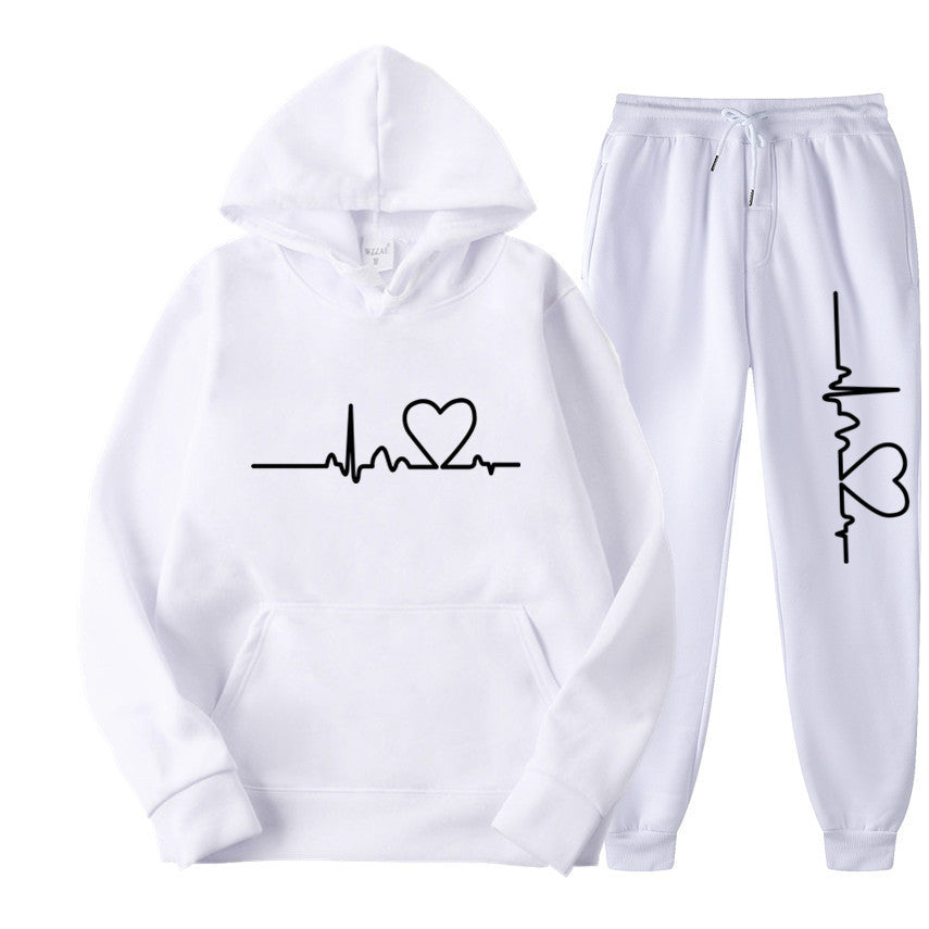 Men's And Women's Fleece-lined Sweater Suit Autumn And Winter Heart Figure Hoodie - Lootquake