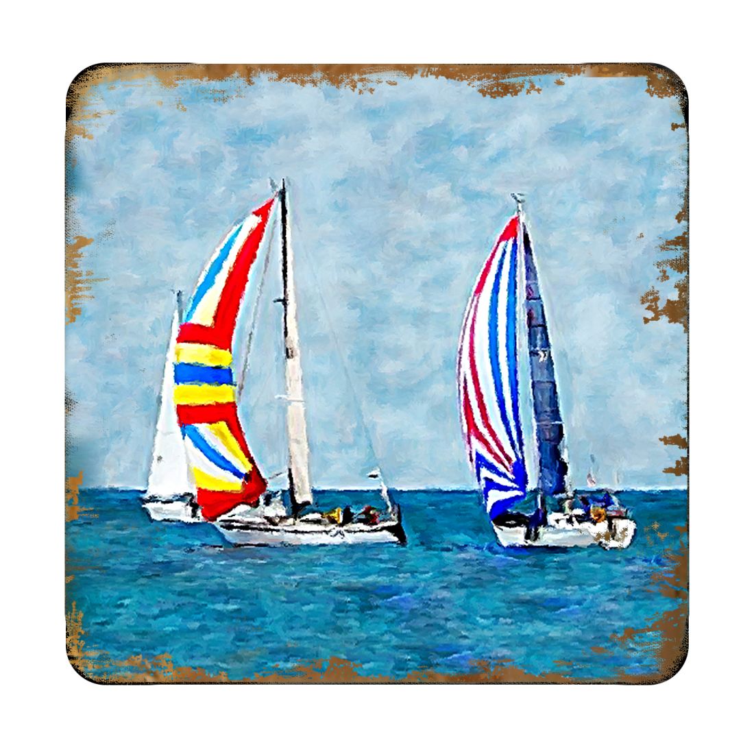 Sailboats Coastal Wooden Cork Coasters Gift Set of 4 by Nature Wonders - Coastal Sea-Life Decor - 95259C-S4