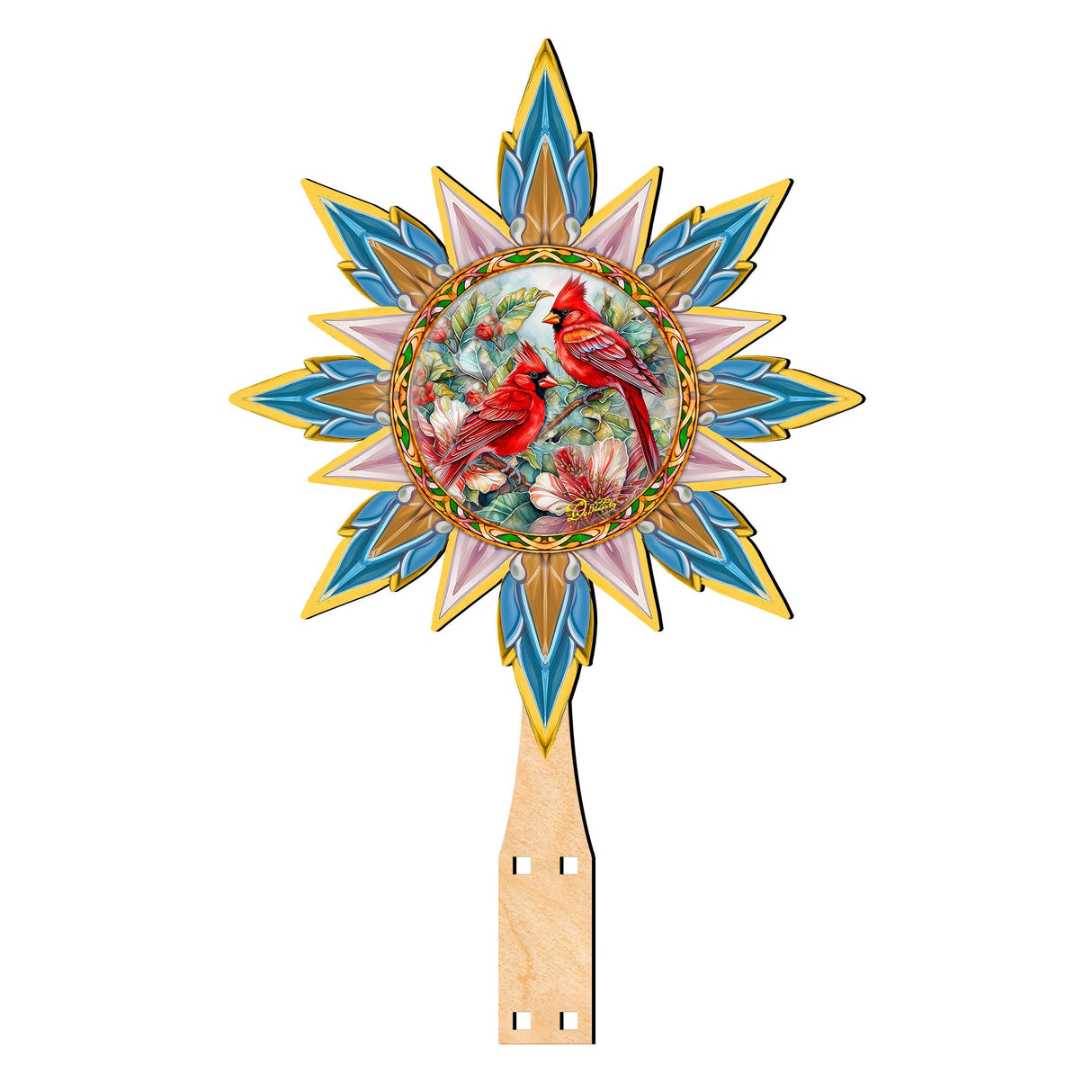 Christmas Cardinals Star Tree Topper Wooden Decor by G. Debrekht - Wildlife Holiday Decor - 89510