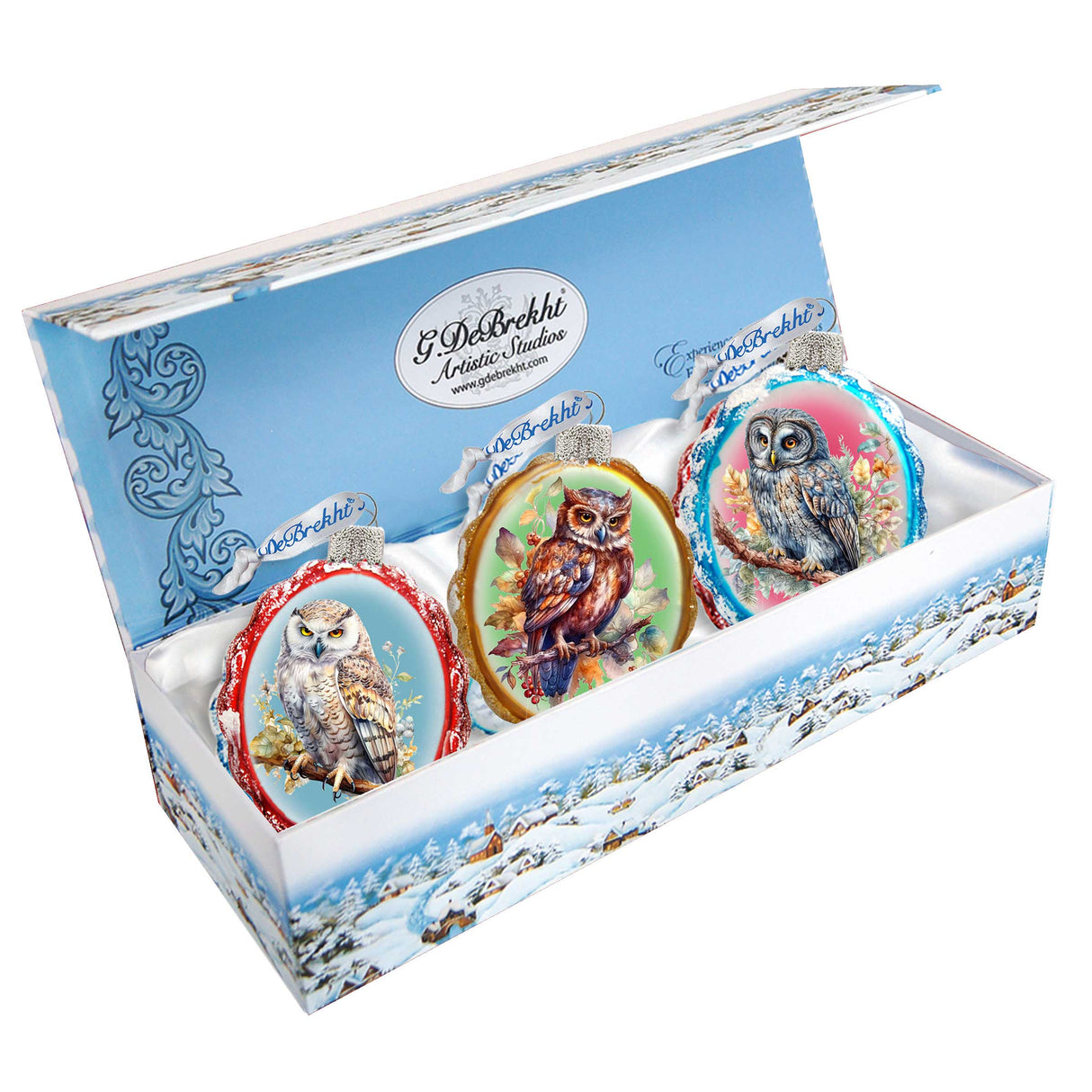 Wise Owls Mercury Glass Ornaments Set of 3 by G. Debrekht - Wildlife Holiday Decor - 770146S3