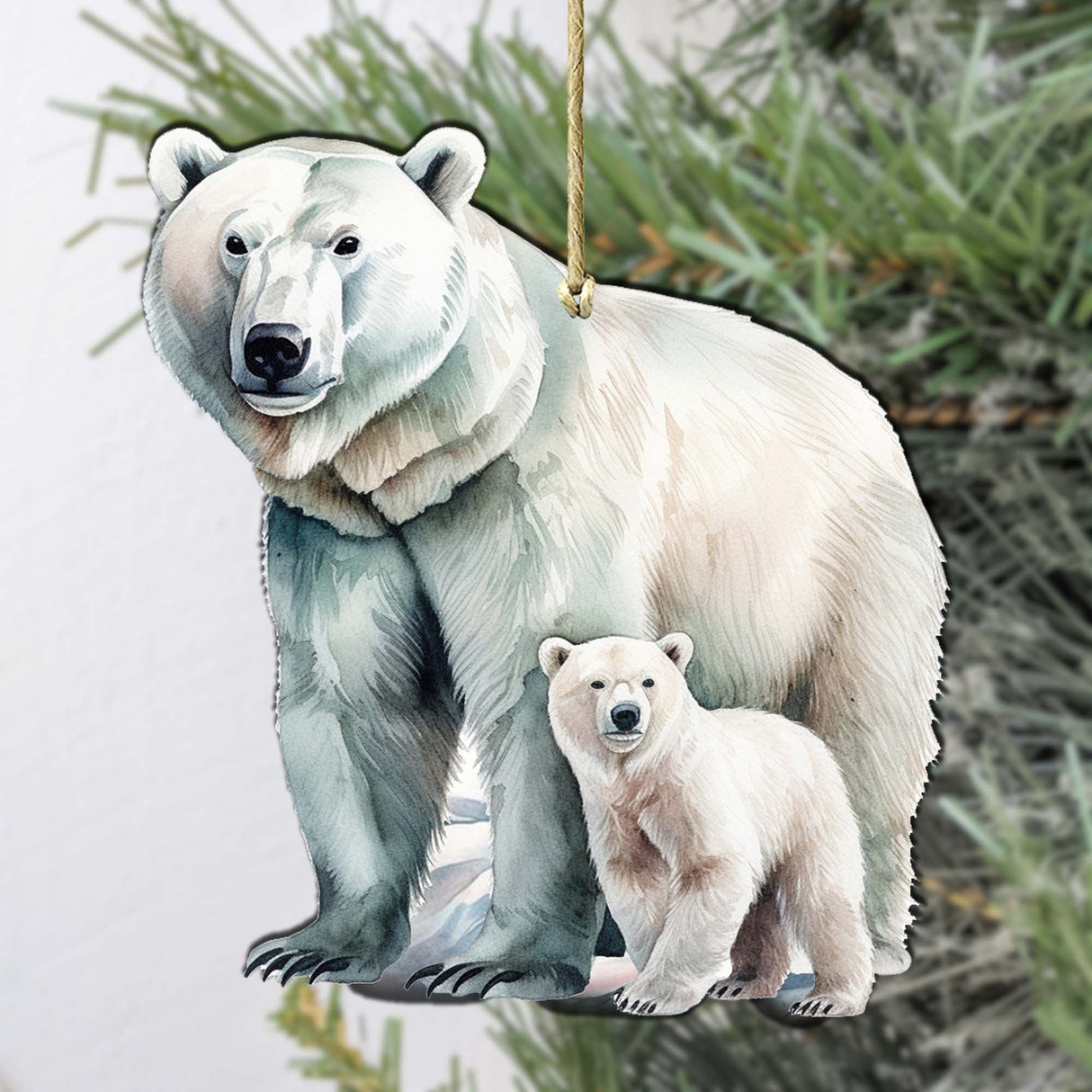 Adornos de madera de oso polar con cachorro de G.Debrekht - Decoración navideña con temática de vida silvestre - 8710105-3