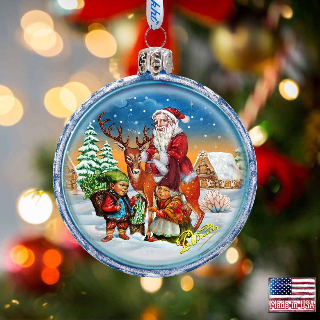 Christmas Glass Ornament Set of 3 by G. DeBrekht - Christmas Santa Snowman Decor - 73742-S3