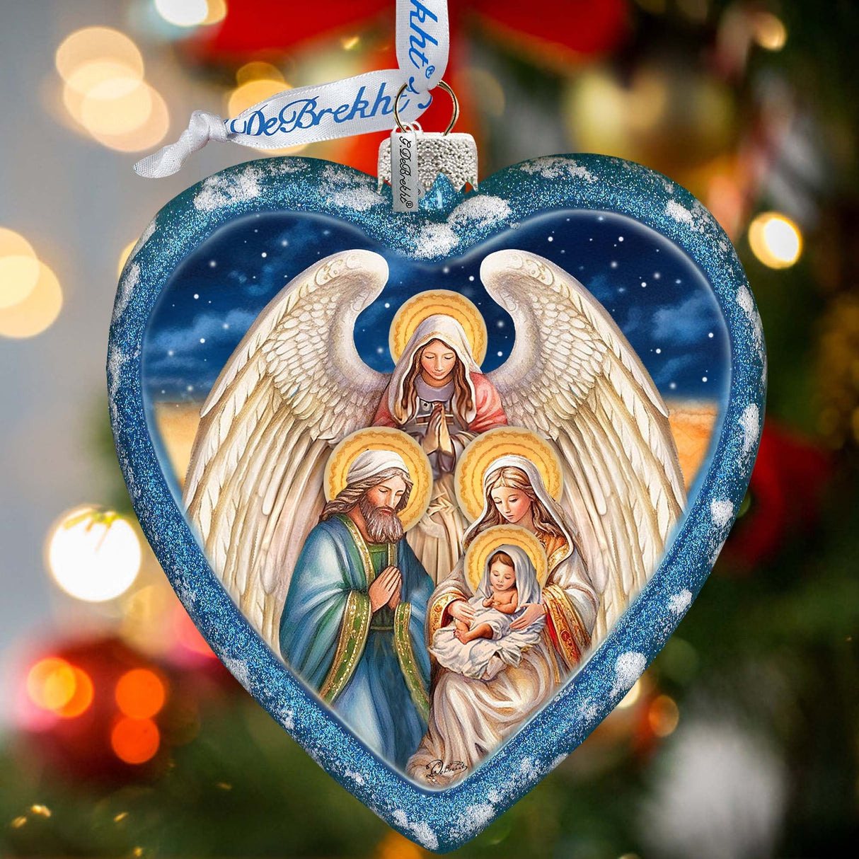 Adorno de cristal con forma de corazón para la Natividad con la Divina Presencia del Ángel, de G. Debrekht - Decoración navideña para la Natividad - 738-094