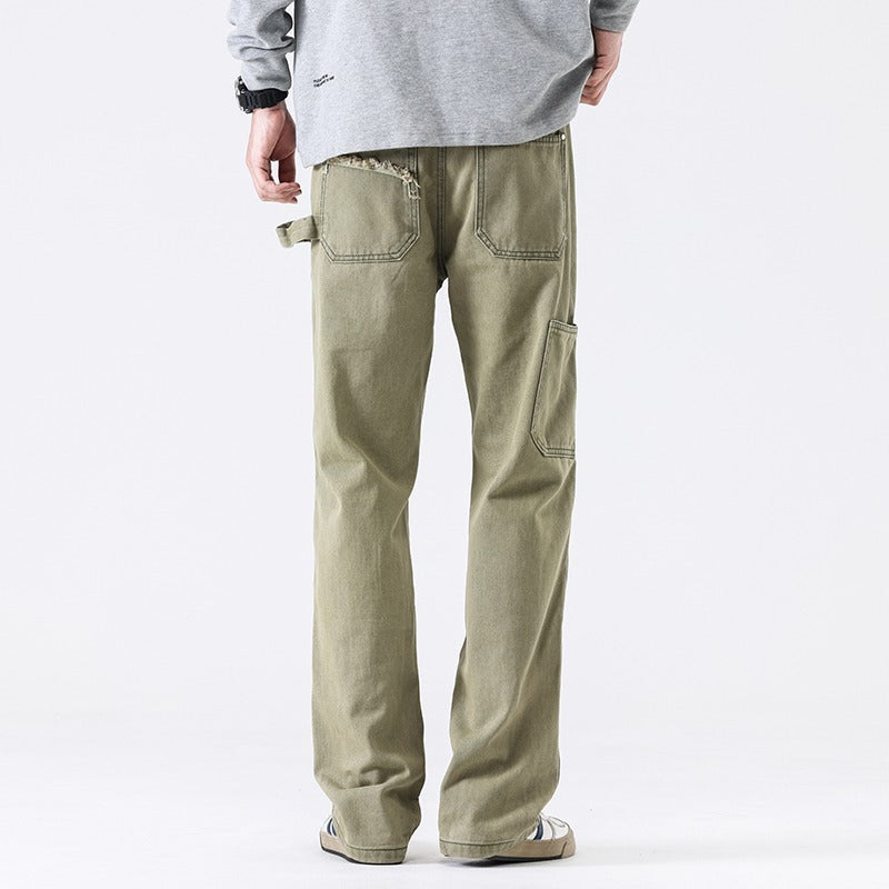 American High Street Vibe Wind Washed Distressed Army Green Jeans - Lootquake