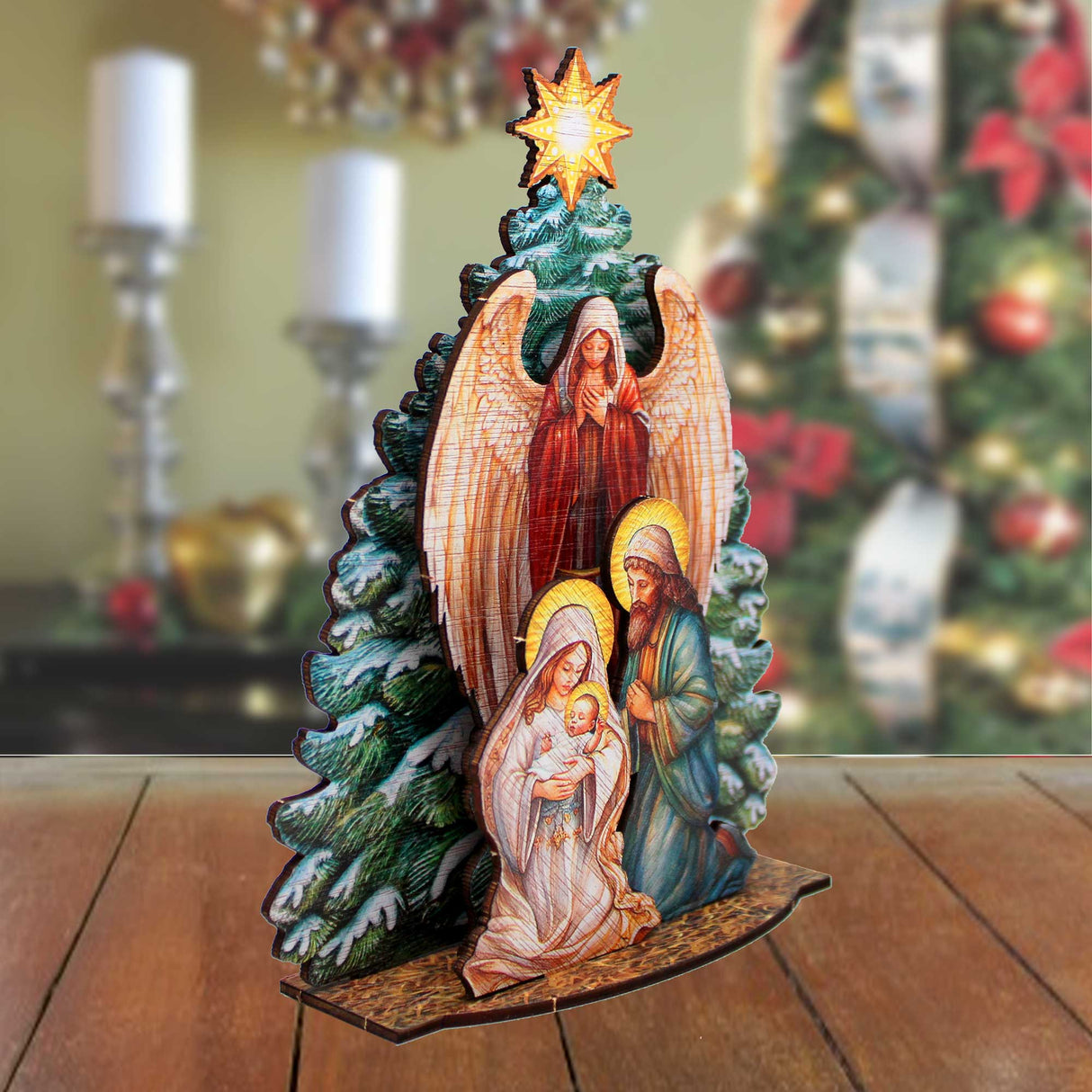 Nativity Scene with Christmas Tree Decorative Village Set by G. Debrekht Nativity Holiday Decor - 852767