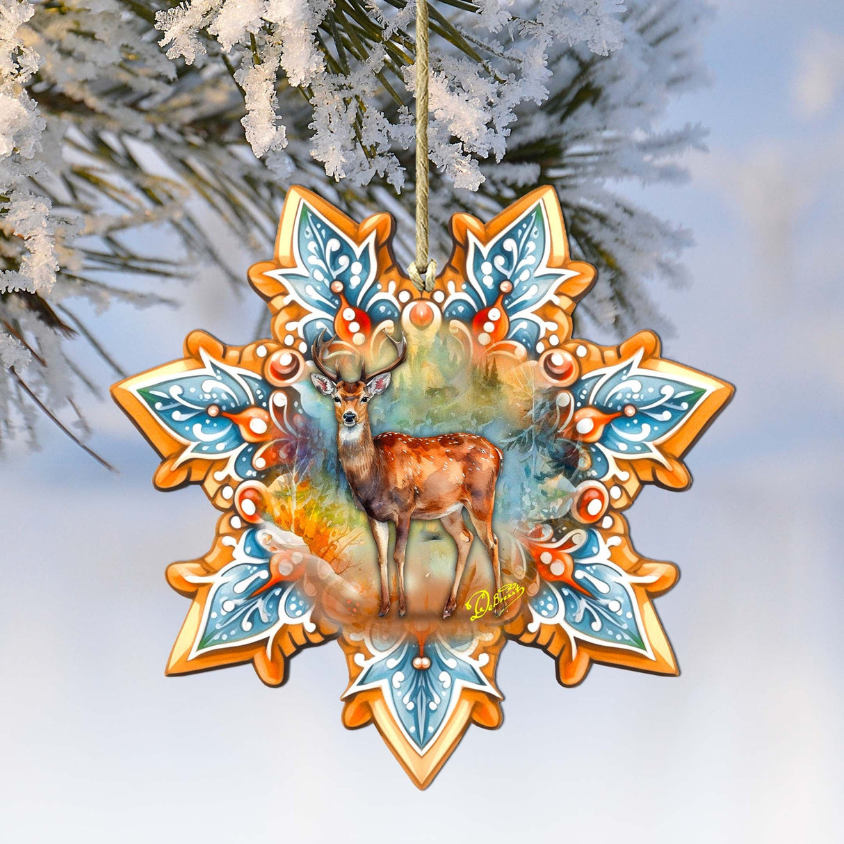 Adornos de madera con forma de copo de nieve de alce del bosque de G. Debrekht - Decoración de vida silvestre - 8688413