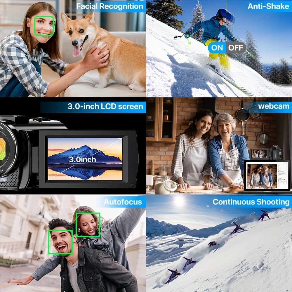 Nicamery 16x Efficient Zoom - 1080P HD Camera with Beauty Anti-Shake, External Microphone Support - Full HD 2400 Pixel Webcam Digital Camera with Remote Control, Lens Hood, 1000mah Batteries 2pcs, Ultra Long Life, 32G TF Card