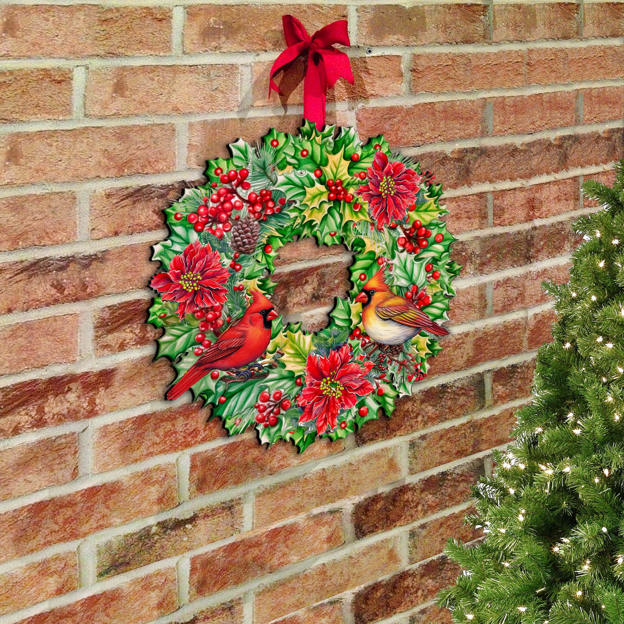 Holiday Cardinal Garland Wreath Holiday Door Decor by G. Debrekht - Christmas Decor - 8611070H