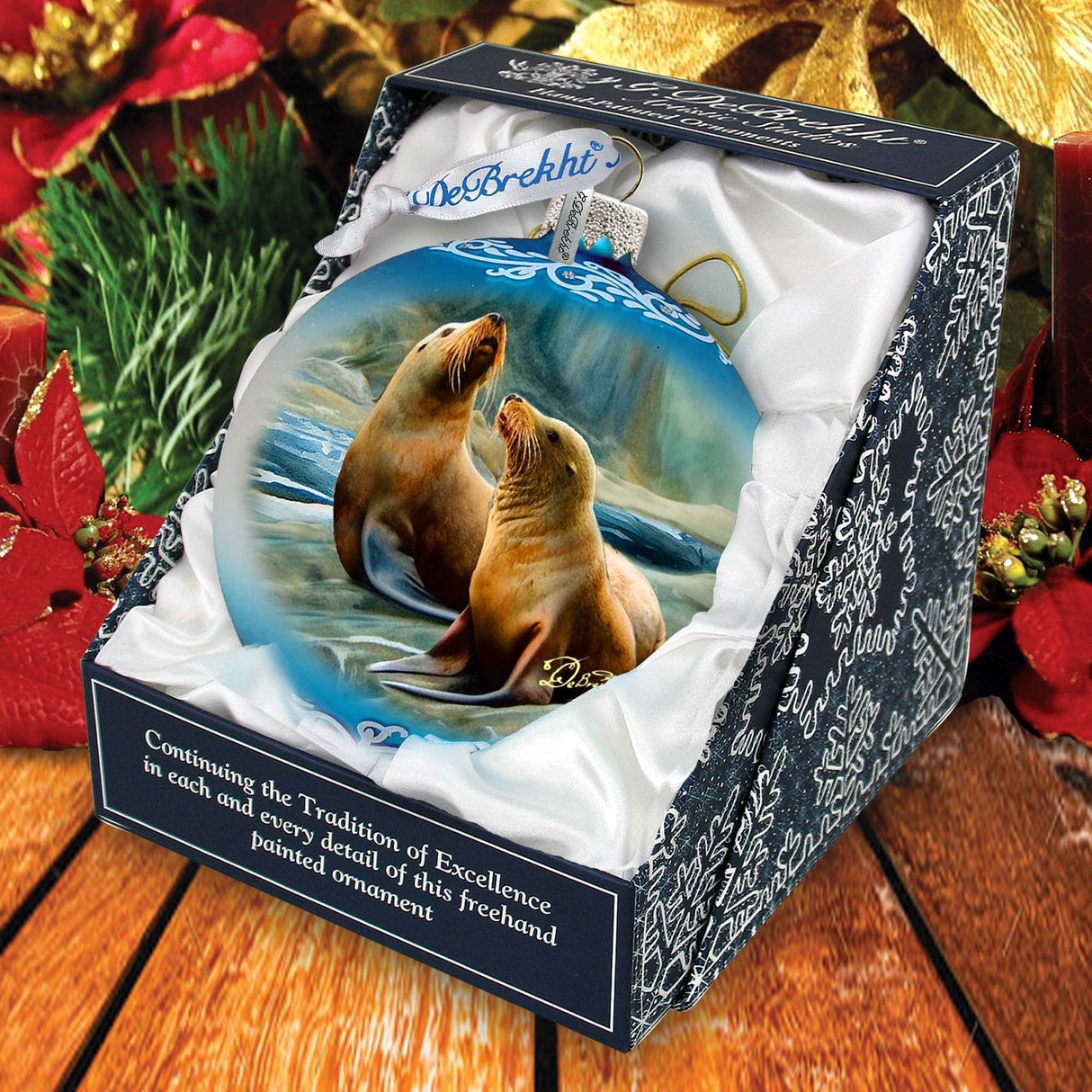 Coastal Sea Lions Glass Ornament by G. Debrekht - Wildlife Holiday Decor - 73388