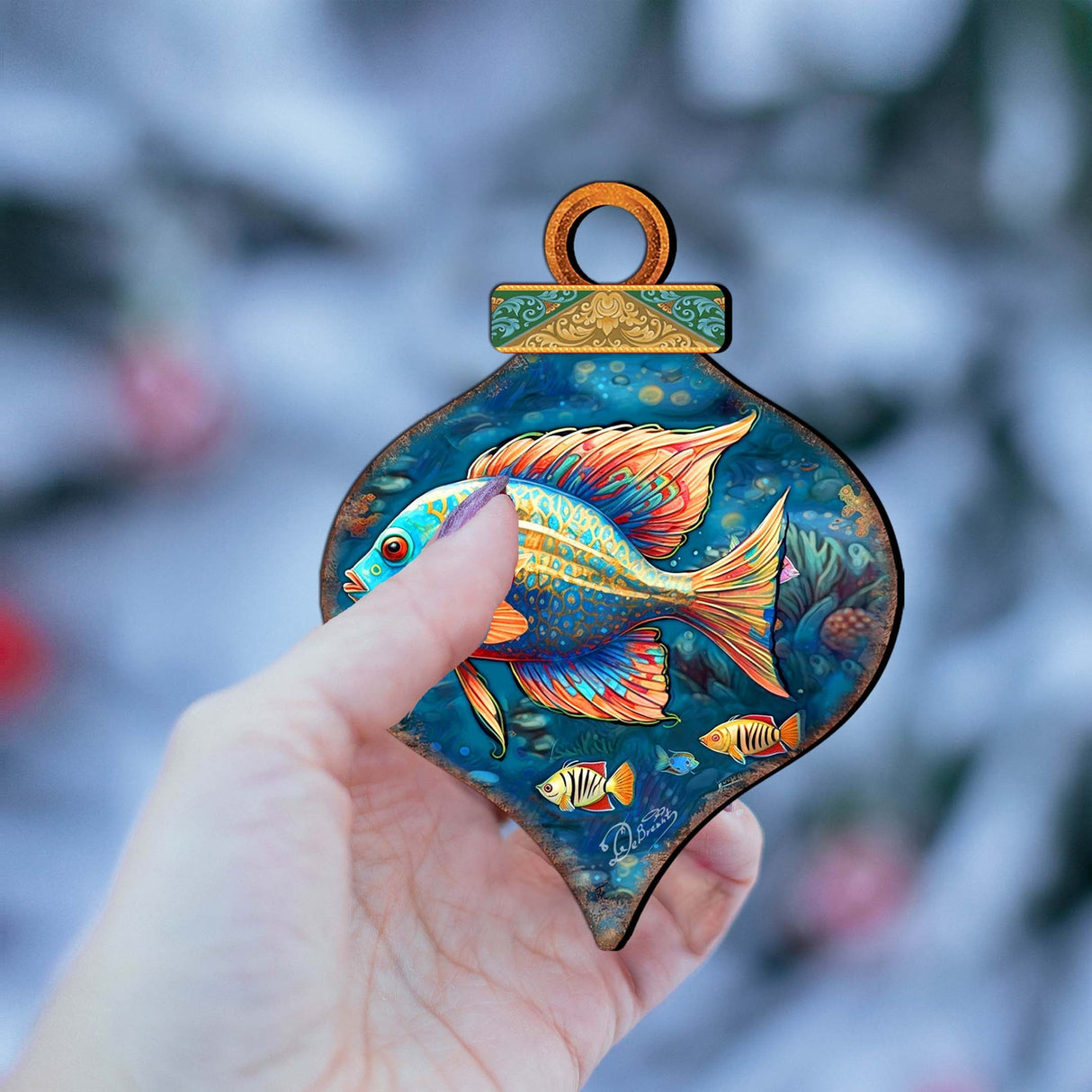 Adornos costeros navideños - Adornos de madera con peces exóticos de G. Debrekht - Decoración costera navideña - 8688179