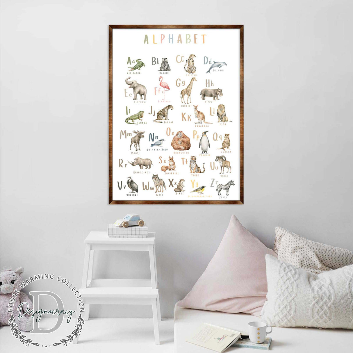 Arte con alfabeto de animales - Arte educativo de madera - Decoración de pared - Decoración para el hogar - Decoración del aula - Decoración de la sala de juegos - Arte de pared para guardería - Arte para niños - 310211