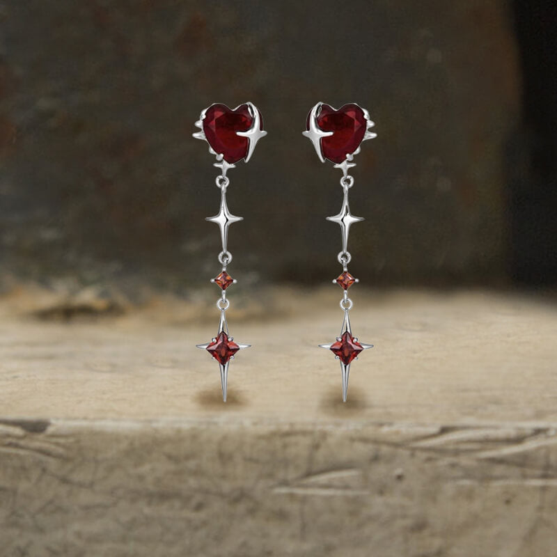 Pendientes colgantes con forma de corazón y estrella de 4 puntas