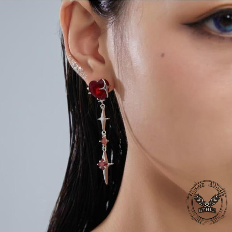 Pendientes colgantes con forma de corazón y estrella de 4 puntas