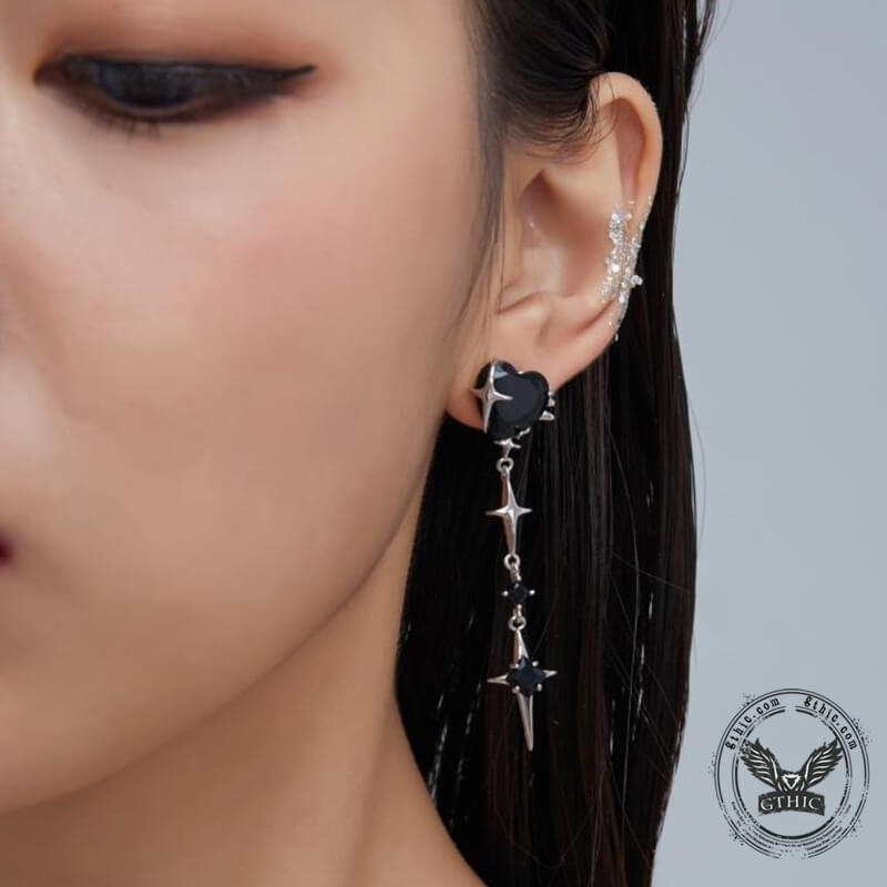 Pendientes colgantes con forma de corazón y estrella de 4 puntas