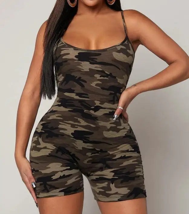 Women's Camouflage V-neck Fashionable Casual Jumpsuit - Lootquake