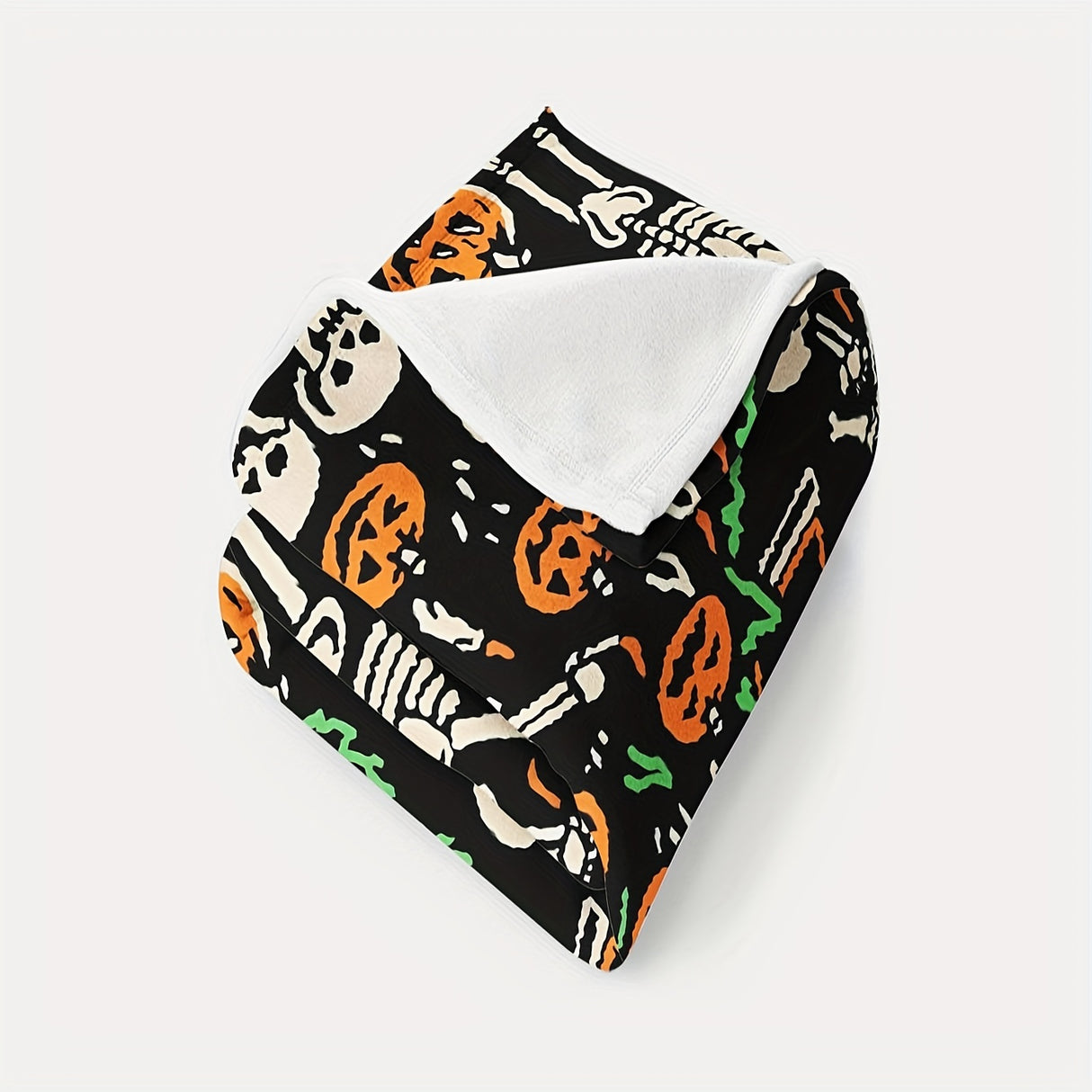 1pc Halloween Blanket Pumpkin Skull Throw Blanket Flannel Fleece Blanket For Women, Men, Fuzzy Plush Lightweight Blanket For Bedroom Couch Sofa Black