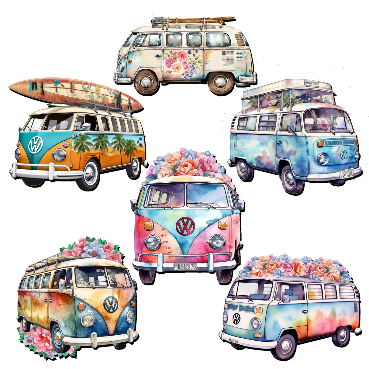 Juego de 6 imanes decorativos de madera Surf Vans de G. Debrekht - Decoración costera - 8090040G-S6