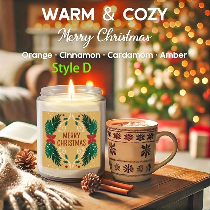 Christmas Themed Scented Candle in Glass Jar, Lavender Soy-Beeswax Blend, 3.5 oz, Hand-Poured with Single Wick, Ideal for Holiday Decor, Christmas Gifting, Festive Ambience & Home Aromatherapy - Comes with Bow Embellishment