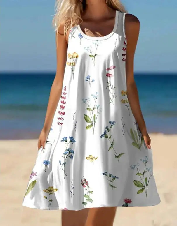 Ladies' Square Collar Printed A-list Fashionable Dress - Lootquake