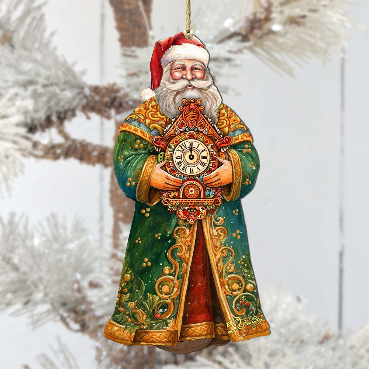 Adornos de madera del Reloj Mágico de San Nicolás de G. Debrekht - Decoración navideña de Papá Noel y muñeco de nieve - 8691412