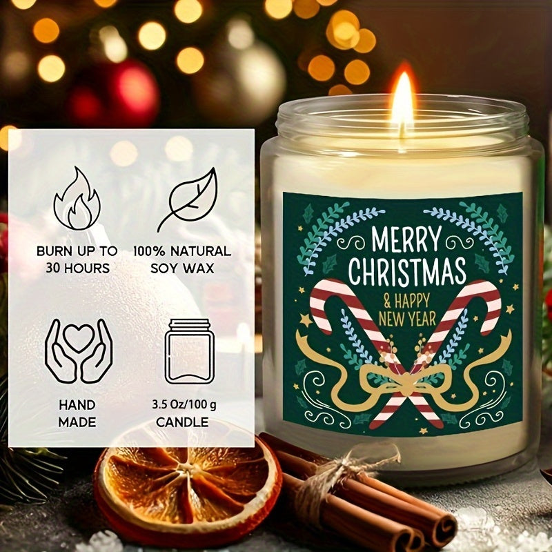 Christmas Themed Scented Candle in Glass Jar, Lavender Soy-Beeswax Blend, 3.5 oz, Hand-Poured with Single Wick, Ideal for Holiday Decor, Christmas Gifting, Festive Ambience & Home Aromatherapy - Comes with Bow Embellishment