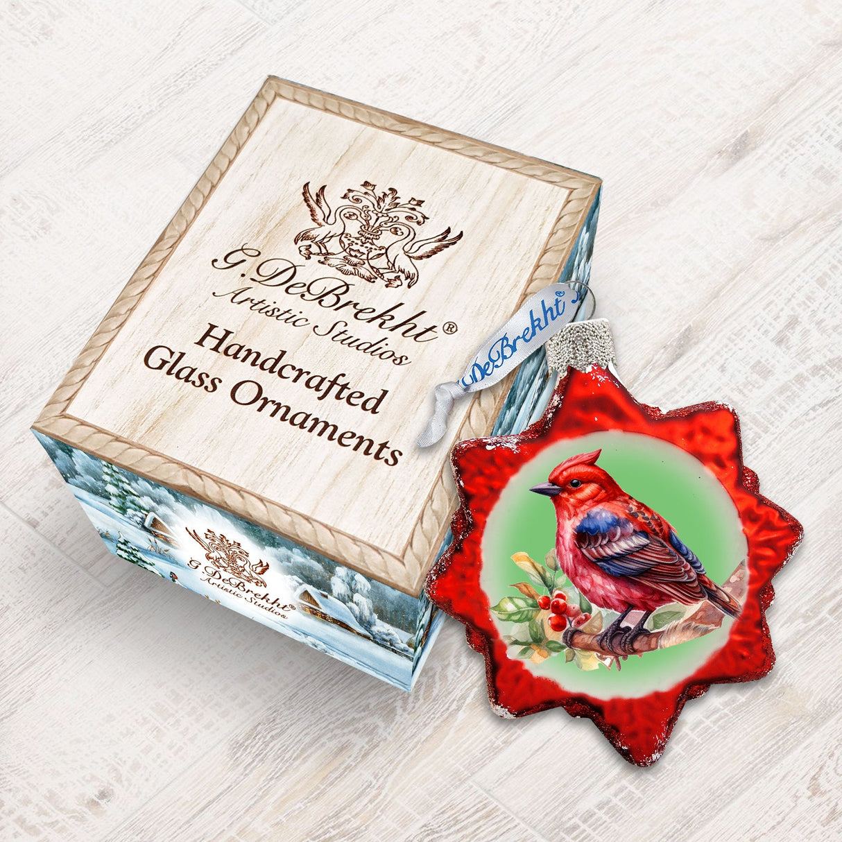 Adornos de vidrio de mercurio con forma de pájaro rojo de G. Debrekht - Decoración navideña con temática de vida silvestre - 776004
