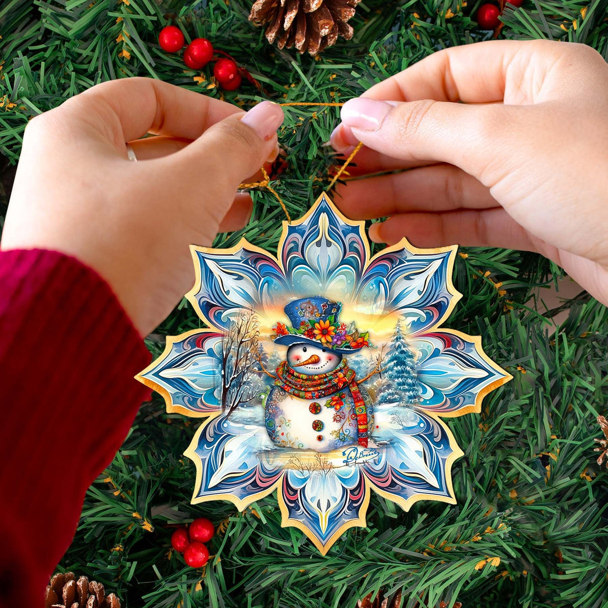 Adornos de madera con copos de nieve azules de G. Debrekht - Decoración navideña de Papá Noel - 8688427