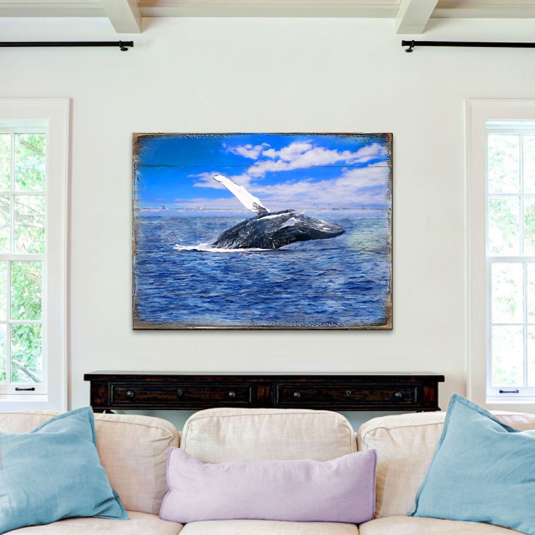 Arte mural costero de madera con ballena de Nature Wonders - Decoración costera con vida marina - 95257B