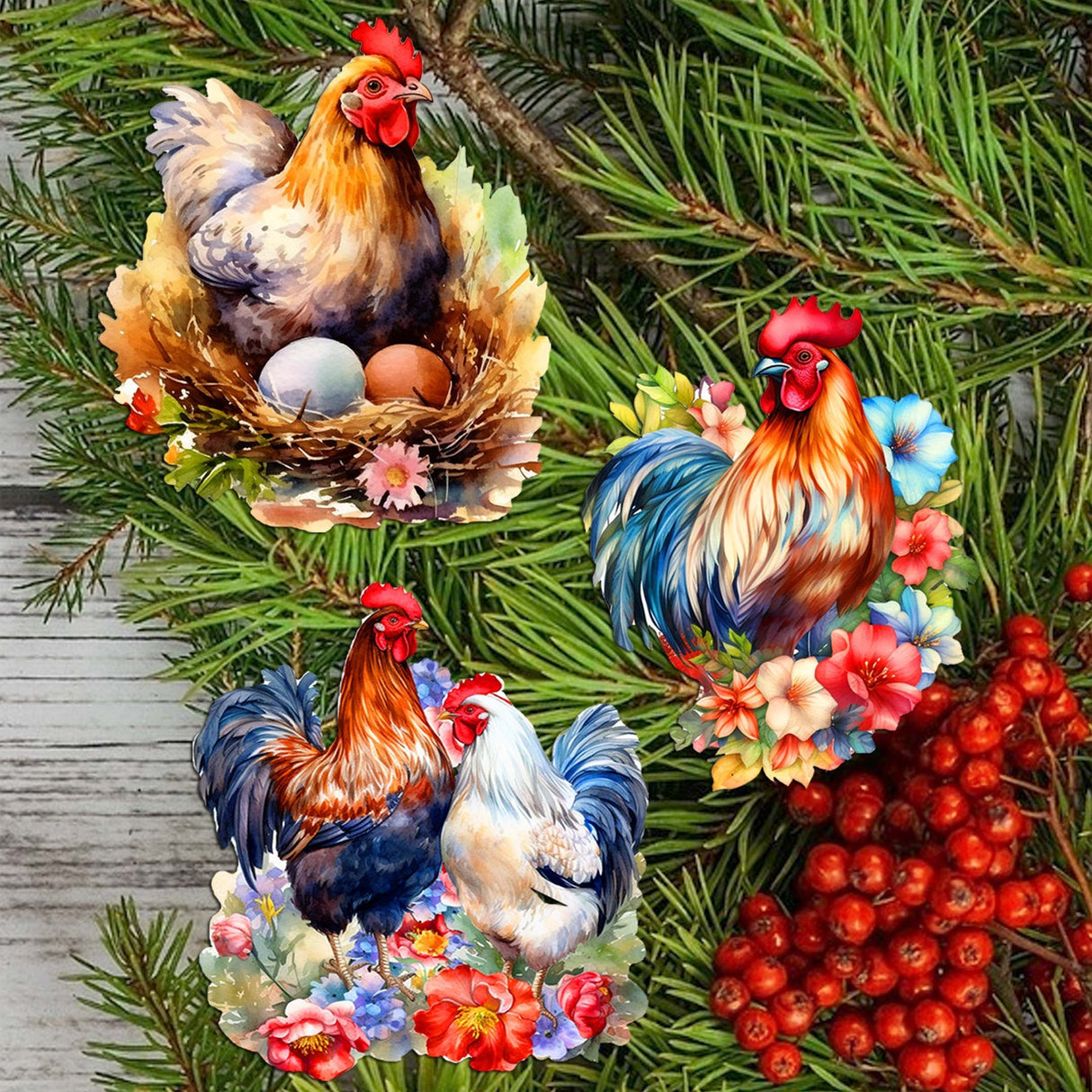 Spring on the Farm Decorative Wooden Clip-on Ornaments Set of 3 by G. Debrekht - Easter Decor - 8091056C-S3
