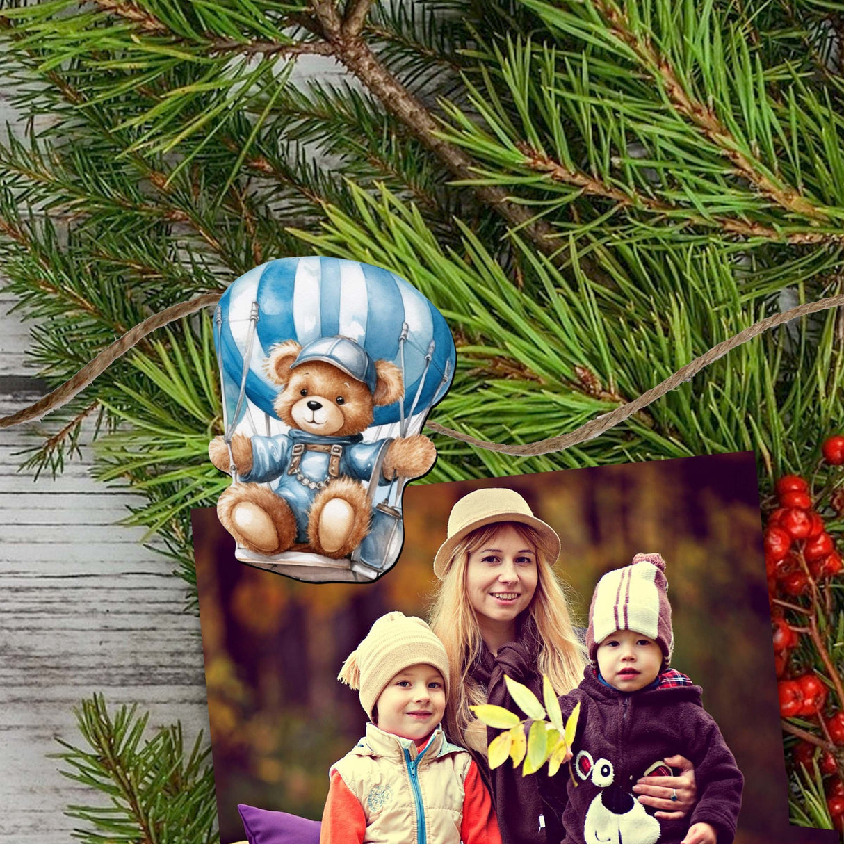 Aviator Teddy Bear Decorative Wooden Clip-on Ornaments of 6 by G. Debrekht - Christmas Decor - 8090010C-S6